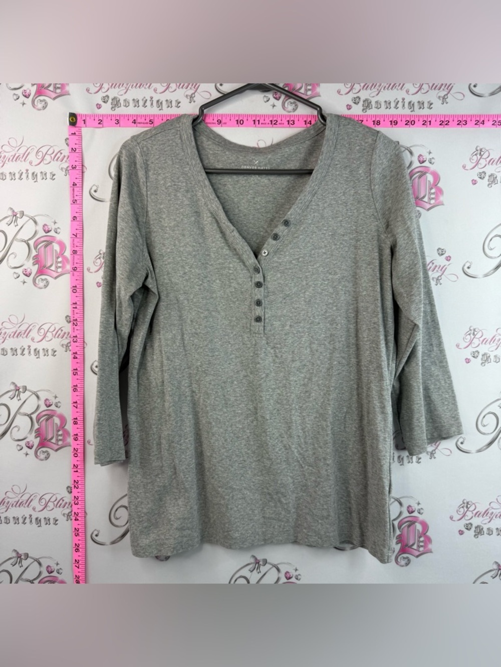 Denver Hayes V-Neck Henley Long Sleeve Top Heather Gray